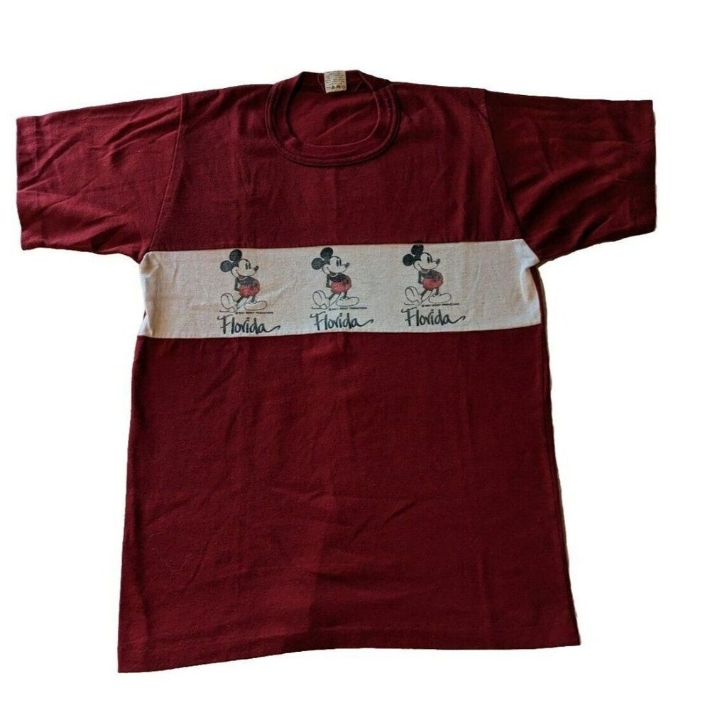 Vintage Velva Sheen Red Disney Mickey Mouse Florida T-Shirt Size Medium